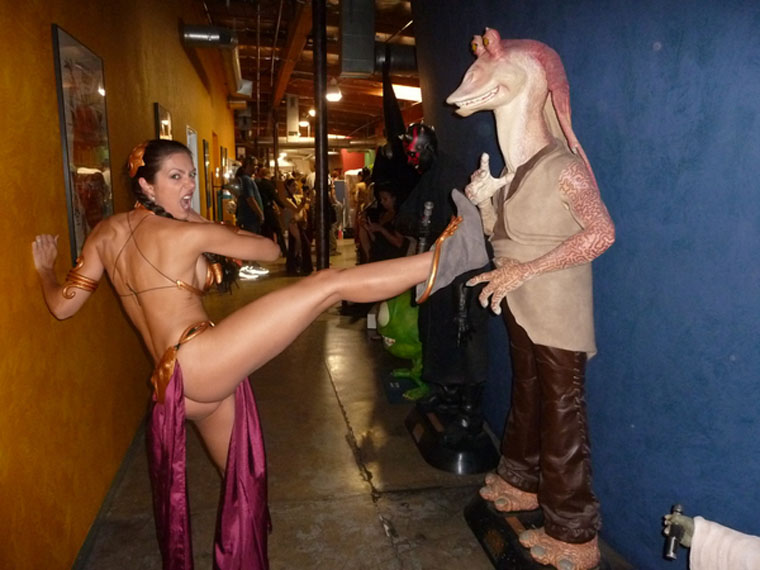 Here we have model actress Cosplay enthusiast Adrianne Curry kicking Star